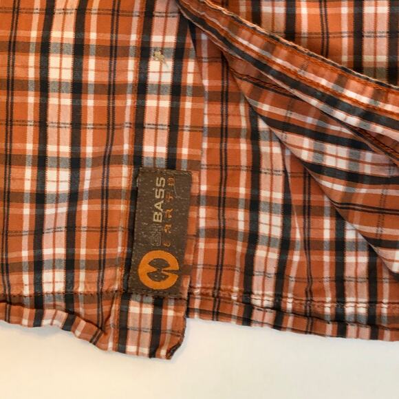 Orange Plaid Button Down Shirt Short GH Bass Earth Sleeve Large Retro Vtg - Picture 5 of 11
